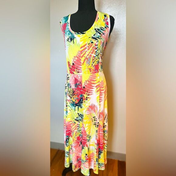 Ruby Rd. Woman 1X Tropical Leaf Print Sleeveless Maxi Dress Multicolor - Picture 3 of 9